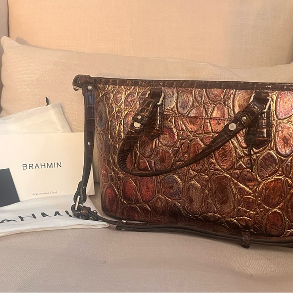 Brahmin Brown Leather Tote with Crocodile Embossed Finish - Picture 4 of 8